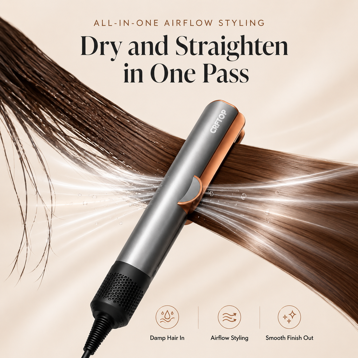 CRFTOP Air Hair Straightener – Hair Dryer and Straightener All in One for Fast, Smooth Styling