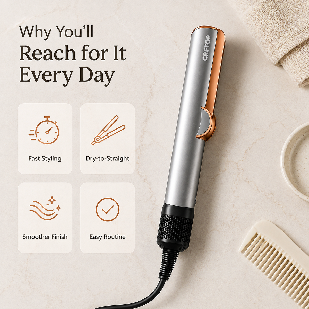 CRFTOP Air Hair Straightener – Hair Dryer and Straightener All in One for Fast, Smooth Styling