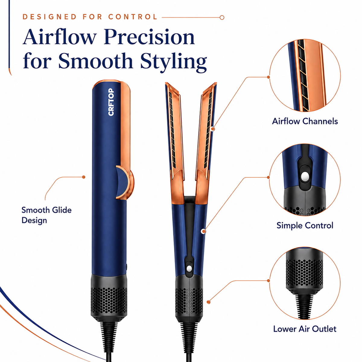 CRFTOP Airflow Hair Straightener – No Hot Plates Hair Dryer Straightener for Smooth Styling
