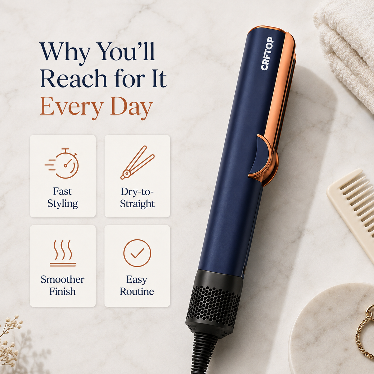 CRFTOP Airflow Hair Straightener – No Hot Plates Hair Dryer Straightener for Smooth Styling