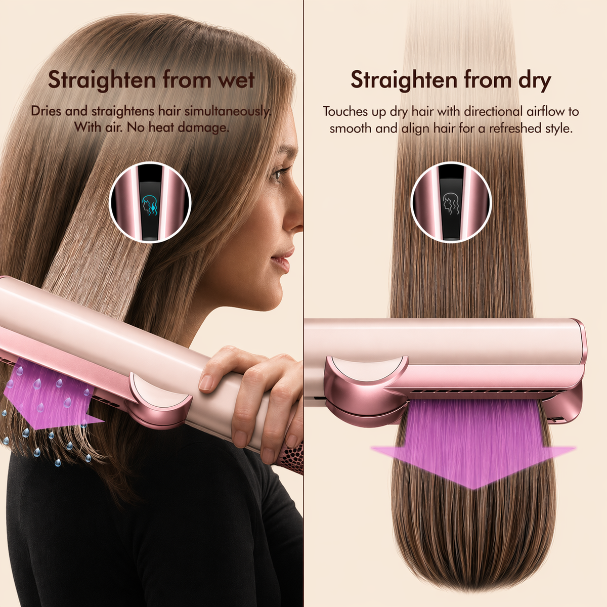 Plancha de pelo CRFTOP Airform™ (de cabello húmedo a seco), sin daños por calor, sin placas calientes, para todo tipo de cabello