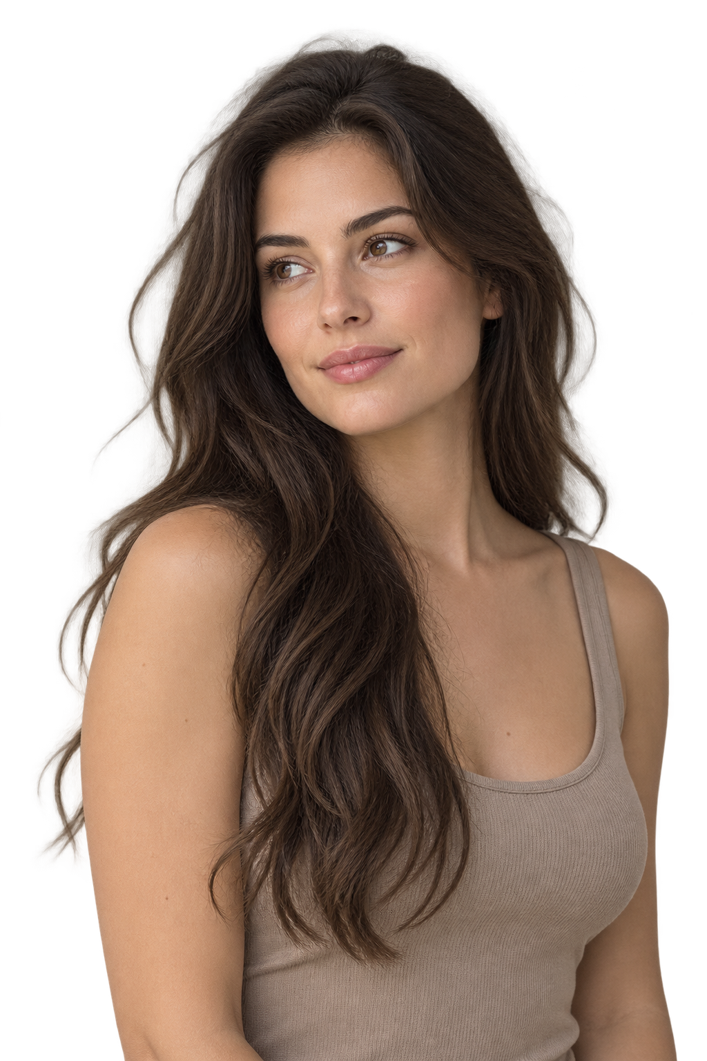 Editorial portrait of naturally flowing dark hair